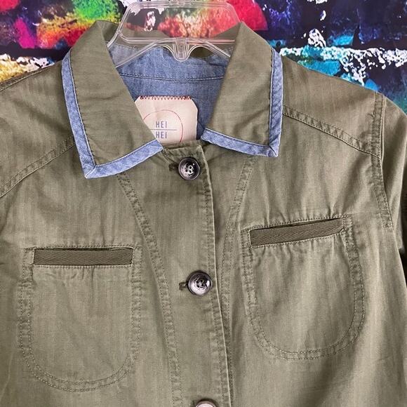 Anthropologie Hei Hei Green Jacket button Front Lightweight Shirt Size XS - Picture 8 of 11